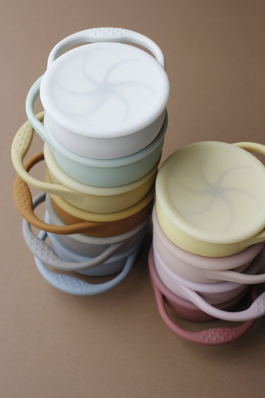 littleCHEW Foldable Silicone Snack Cup, Dusty Coral